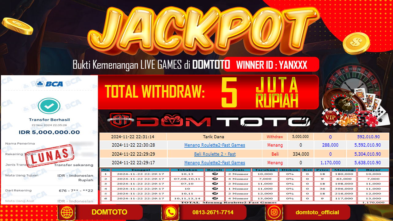 JACKPOT  LIVE GAMES ROULETTE2  22 NOVEMBER 2024
